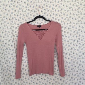 Blush pink cross cross V-neck sweater shirt